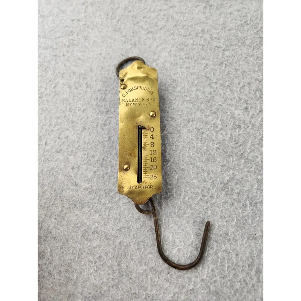 Antique Brass Forschner's Spring Balance 25 Lb Hanging Scale Pull Weight Model 2